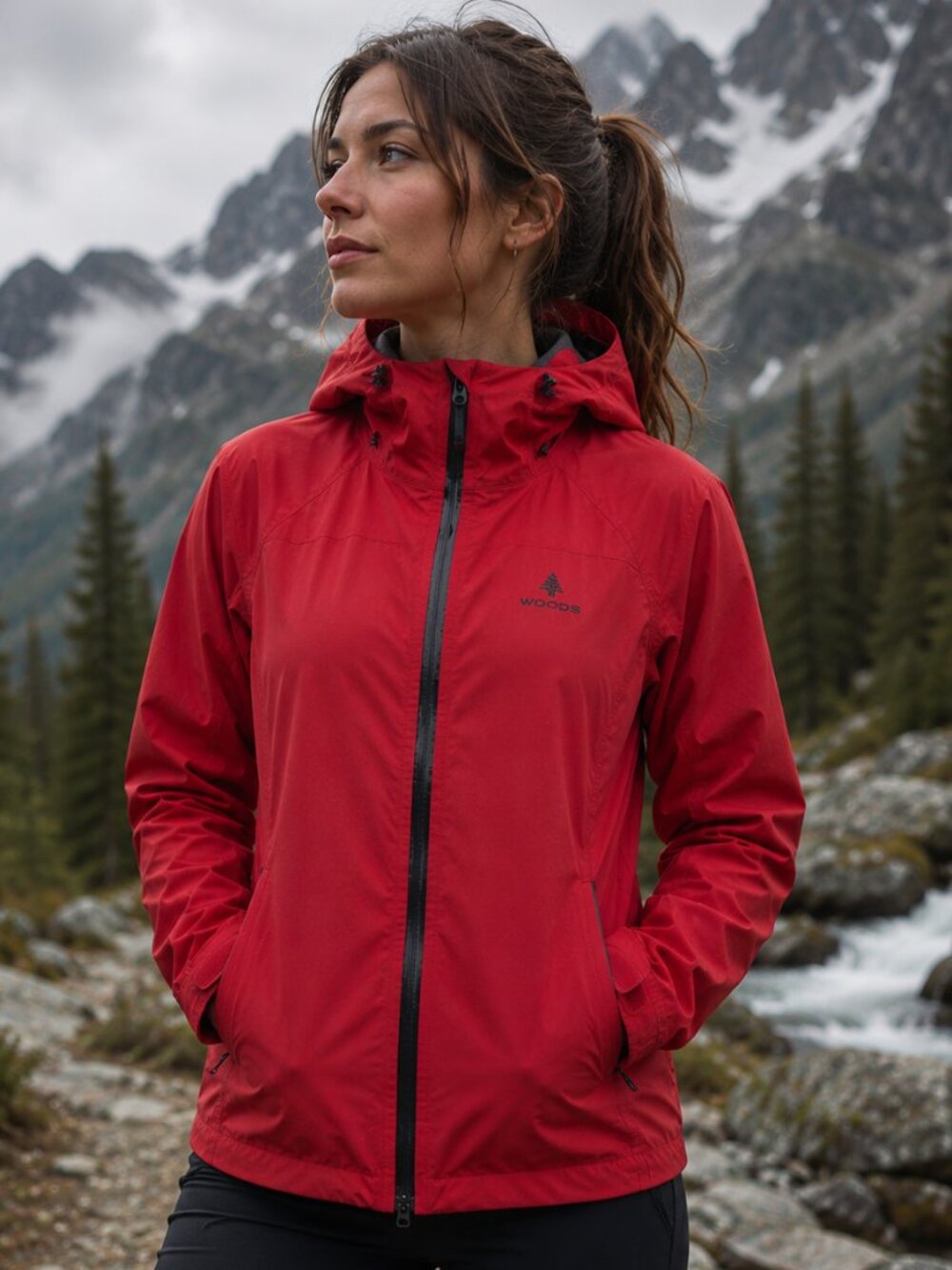 Women's Waterproof Hooded Jacket Red XL Outdoor Hiking Gorpcore Mountain Trail